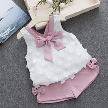 Load image into Gallery viewer, 1-4Y 2019 Hot Summer New Girls' Clothing Sets Kids Bay clothes Toddler Chiffon bowknot coat+Pants Baby Girl Clothes