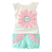 Load image into Gallery viewer, Baby Girl Clothes 2019 Hot Summer New Girls' Clothing Cartoon Ruffles Sleeveless O-Neck Outfits T shirt Tops Shorts Clothes Set