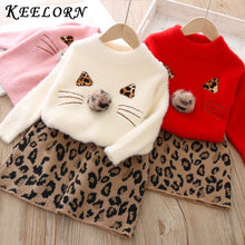 Load image into Gallery viewer, Keelorn Girls Dress Autumn Kids Girl Clothes Long Sleeve Sweater+Leopard Dress Casual 2PCS suits Student Girls' Clothing Sets