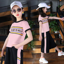 Load image into Gallery viewer, Girls' Summer Clothing 2019 Fashion Children's Set Girls Letter Printed Short T-shirt+Cropped Trousers Suit Casual Kids Clothing