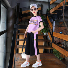 Load image into Gallery viewer, Girls' Summer Clothing 2019 Fashion Children's Set Girls Letter Printed Short T-shirt+Cropped Trousers Suit Casual Kids Clothing