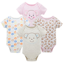 Load image into Gallery viewer, Honeyzone Baby Girl Clothing Set Summer Short Sleeve Baby Boys' Bodysuits 4Pcs Cotton Cute Cartoon Animals Printing