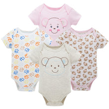 Load image into Gallery viewer, Honeyzone Baby Girl Clothing Set Summer Short Sleeve Baby Boys' Bodysuits 4Pcs Cotton Cute Cartoon Animals Printing