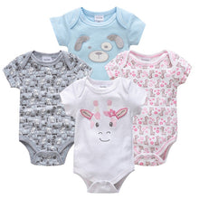 Load image into Gallery viewer, Honeyzone Baby Girl Clothing Set Summer Short Sleeve Baby Boys' Bodysuits 4Pcs Cotton Cute Cartoon Animals Printing