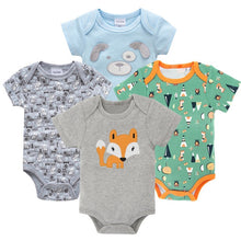 Load image into Gallery viewer, Honeyzone Baby Girl Clothing Set Summer Short Sleeve Baby Boys' Bodysuits 4Pcs Cotton Cute Cartoon Animals Printing
