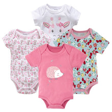 Load image into Gallery viewer, Honeyzone Baby Girl Clothing Set Summer Short Sleeve Baby Boys' Bodysuits 4Pcs Cotton Cute Cartoon Animals Printing