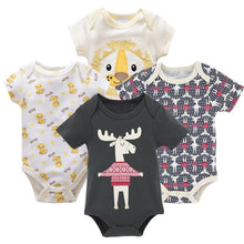 Load image into Gallery viewer, Honeyzone Baby Girl Clothing Set Summer Short Sleeve Baby Boys' Bodysuits 4Pcs Cotton Cute Cartoon Animals Printing