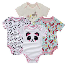 Load image into Gallery viewer, Honeyzone Baby Girl Clothing Set Summer Short Sleeve Baby Boys' Bodysuits 4Pcs Cotton Cute Cartoon Animals Printing