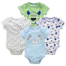 Load image into Gallery viewer, Honeyzone Baby Girl Clothing Set Summer Short Sleeve Baby Boys' Bodysuits 4Pcs Cotton Cute Cartoon Animals Printing