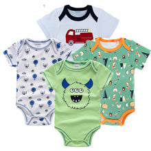 Load image into Gallery viewer, Honeyzone Baby Girl Clothing Set Summer Short Sleeve Baby Boys' Bodysuits 4Pcs Cotton Cute Cartoon Animals Printing