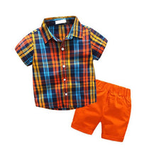 Load image into Gallery viewer, Summer Pure Cotton Children's Clothing Set Boys' plaid Shirt Sets Turn-Down Collar Gentleman's Suit 2-7Y new