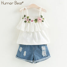 Load image into Gallery viewer, Humor Bear Baby Girl Clothes 2019 Hot Summer New Girls' Clothing Sets Kids Bay clothes Toddler Chiffon bowknot coat+Pants 1-4Y