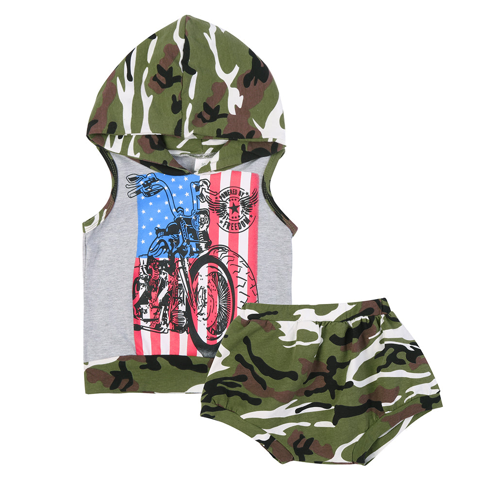 2pcs Summer Baby Boy Clothes Hooded Camouflage Sleeveless Vest Tops+Short Pants Outfits Baby Toddler Boy Clothing