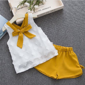 1-4Y 2019 Hot Summer New Girls' Clothing Sets Kids Bay clothes Toddler Chiffon bowknot coat+Pants Baby Girl Clothes