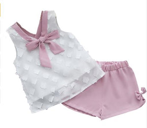 1-4Y 2019 Hot Summer New Girls' Clothing Sets Kids Bay clothes Toddler Chiffon bowknot coat+Pants Baby Girl Clothes