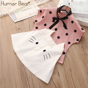 Humor Bear Baby Girl Clothes 2019 Hot Summer New Girls' Clothing Sets Kids Bay clothes Toddler Chiffon bowknot coat+Pants 1-4Y