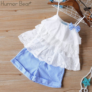 Humor Bear Baby Girl Clothes 2019 Hot Summer New Girls' Clothing Sets Kids Bay clothes Toddler Chiffon bowknot coat+Pants 1-4Y