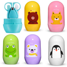 Load image into Gallery viewer, 4pcs Baby Healthcare Kits Baby Nail Care Set Infant Finger Trimmer Scissors Nail Clippers Cartoon Animal Storage Box for Travel