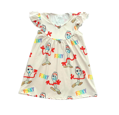 Brand new design baby girls' dresses pearl sleeve in cute forky prints kids wear clothing