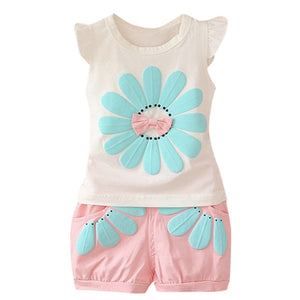 Baby Girl Clothes 2019 Hot Summer New Girls' Clothing Cartoon Ruffles Sleeveless O-Neck Outfits T shirt Tops Shorts Clothes Set