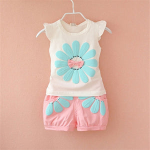 Baby Girl Clothes 2019 Hot Summer New Girls' Clothing Cartoon Ruffles Sleeveless O-Neck Outfits T shirt Tops Shorts Clothes Set