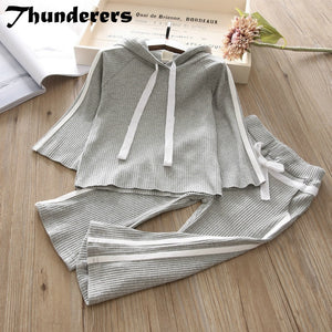 Children's wear girls' suit A pit stripe trousers plus trousers 18 spring and autumn new sport set active girls clothing