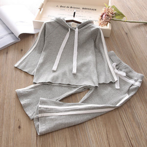 Children's wear girls' suit A pit stripe trousers plus trousers 18 spring and autumn new sport set active girls clothing