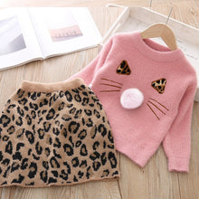 Load image into Gallery viewer, Keelorn Girls Dress Autumn Kids Girl Clothes Long Sleeve Sweater+Leopard Dress Casual 2PCS suits Student Girls&#39; Clothing Sets