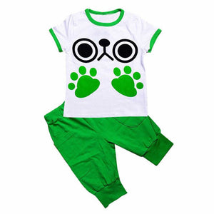 Summer Cute Kids Boys' Casual Clothing Suit Footprint Short Sleeve Top & Pant Clothes Set 3-8 Y