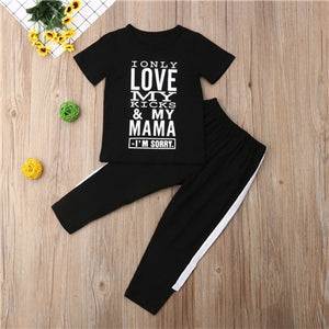 New Cotton Children Set Letter Printed Short Sleeve Tshirts Tops+Pants 2Piece Boby Children In Boys' Clothing Sets