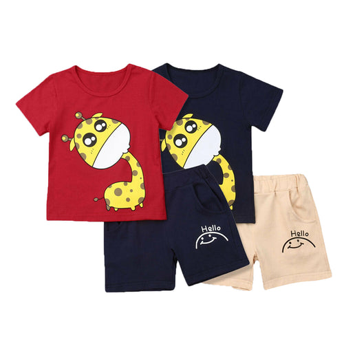 Boys' Clothing Sets Children's Suit 2019 Summer New Boys Suits Summer Cotton O-Neck Giraffe Children's Suit Baby Two-piece Suits