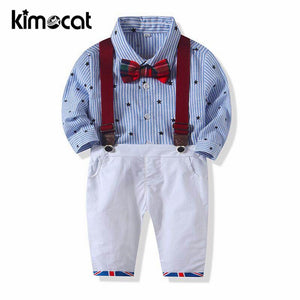 Kimocat Boys Clothing Set Long Sleeve Boys' Gentleman Five-Pointed Star Costume+Casual Pants+Strap Set Baby Boy Clothes Newborn