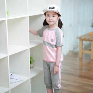 Girls' Sports Set 2018 New Summer Baby Girls Clothing Children's Short Sleeve Cotton Casual Two-piece Sportswear For Kids Suit