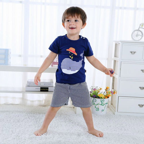 2Pcs Children Summer Boys' Clothing Sets Animal Baby Outfits Shorts Denim Sets Tops T-shirt Pants Shorts Set