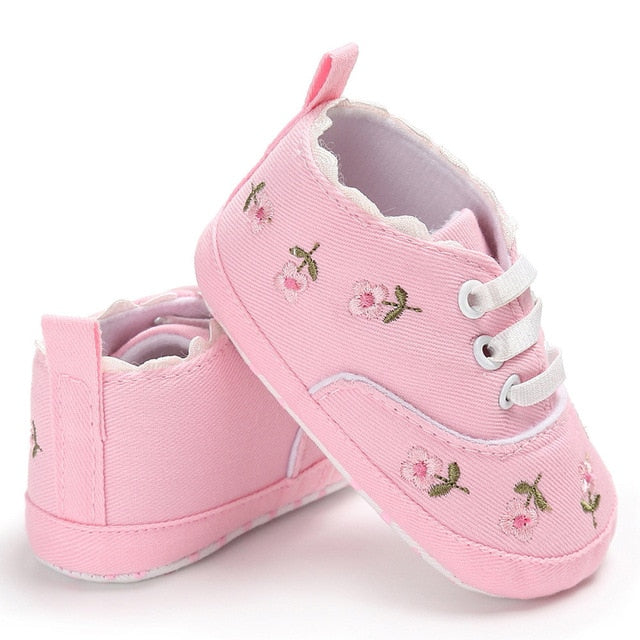 Huang Neeky  W#5 Fashion Daily Newborn Infant Baby Girls Floral Crib Shoes Soft Sole Anti-slip Sneakers Canvas