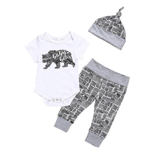 Perimedes Vetement Enfant Fille In Boys' Clothing Newborn Infant Baby Boy Clothes Bear Letter Romper+ Pants+Hat 3PCS Outfits Set