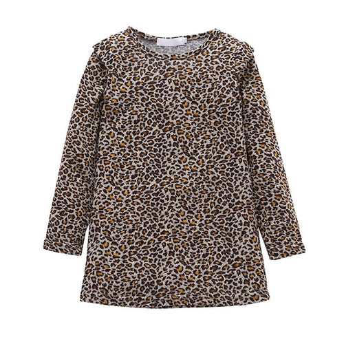 New Long-sleeved Dress Fashion Baby Girl children clothing Princess Party Dress Girl Leopard Long Sleeve