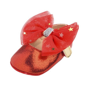 Baby Girl Bling PU Leather Shoes Kid Canvas Moccasins First Walkers Crown Bow Soft Soled Non-slip Footwear Crib Shoes