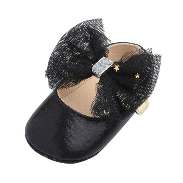 Baby Girl Bling PU Leather Shoes Kid Canvas Moccasins First Walkers Crown Bow Soft Soled Non-slip Footwear Crib Shoes