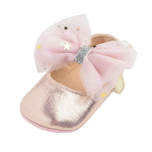 Baby Girl Bling PU Leather Shoes Kid Canvas Moccasins First Walkers Crown Bow Soft Soled Non-slip Footwear Crib Shoes