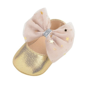 Baby Girl Bling PU Leather Shoes Kid Canvas Moccasins First Walkers Crown Bow Soft Soled Non-slip Footwear Crib Shoes