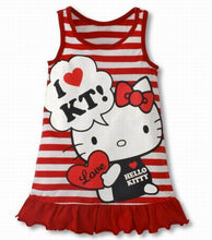 Load image into Gallery viewer, 2018  Fashion Baby Girls Cartoon Hello Kitty Stripe Dress Children&#39;s Vest  dress Girls&#39; Clothing Red Pink