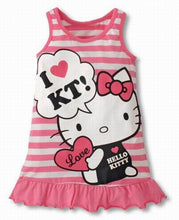 Load image into Gallery viewer, 2018  Fashion Baby Girls Cartoon Hello Kitty Stripe Dress Children&#39;s Vest  dress Girls&#39; Clothing Red Pink