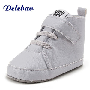 Delebao Pu Leather Hook & Loop Baby Shoes Cotton Sole Infrant Toddler Baby Boy Shoes For 0-18 Months Wholesale First Walkers