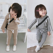 Load image into Gallery viewer, Two-pieces Sets for  Baby Cotton Clothing 2018 New Autumn Girls&#39; Pit Solid Shirt with Hooded +white Side Bowe Tie Pants for Kids