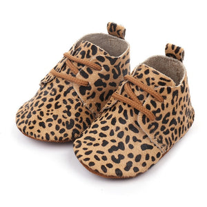 Genuine Leather Baby shoes Leopard print Baby Girls Soft shoes Horse hair Boys First walkers Lace Baby moccasins