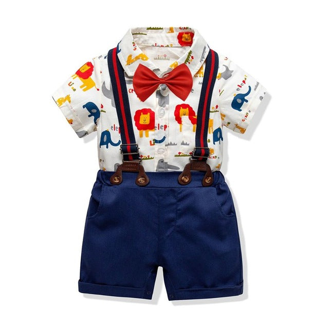 2019 New Boys' Cotton  Infant Boys Clothing Children Summer Boys Clothes Cartoon Dinosaur Animal Kids Clothing Set Shirt+Pants