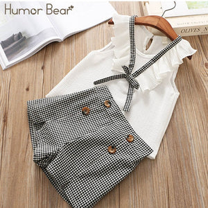 Humor Bear Baby Girl Clothes 2019 Hot Summer New Girls' Clothing Sets Kids Bay clothes Toddler Chiffon bowknot coat+Pants 1-4Y