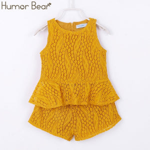 Humor Bear Baby Girl Clothes 2019 Hot Summer New Girls' Clothing Sets Kids Bay clothes Toddler Chiffon bowknot coat+Pants 1-4Y