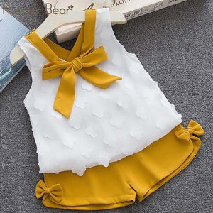 Humor Bear Baby Girl Clothes 2019 Hot Summer New Girls' Clothing Sets Kids Bay clothes Toddler Chiffon bowknot coat+Pants 1-4Y